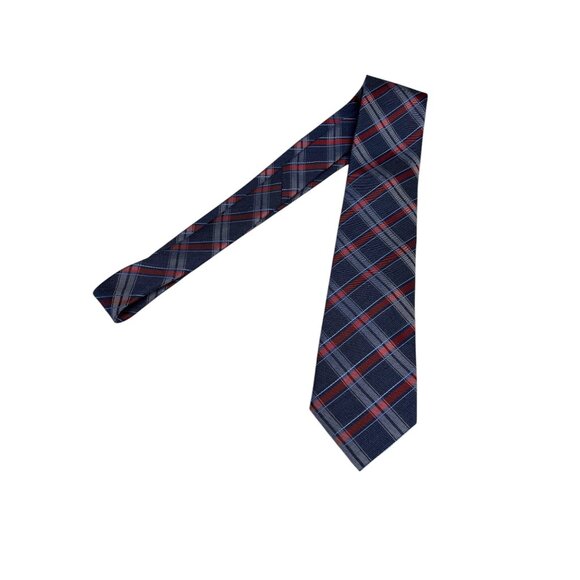 Countess Mara Mens Navy & Red Plaid Tie 60% Silk & 40% Viscose Made In China 3.5 - Picture 2 of 5